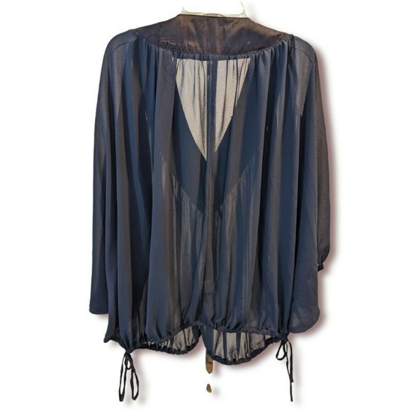 Umgee Sheer Beaded Dolman Sleeve Navy Blue Size S Blouse V-Neck - Picture 2 of 5